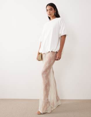 ASOS DESIGN sheer lace maxi skirt in cream cream 7690₽