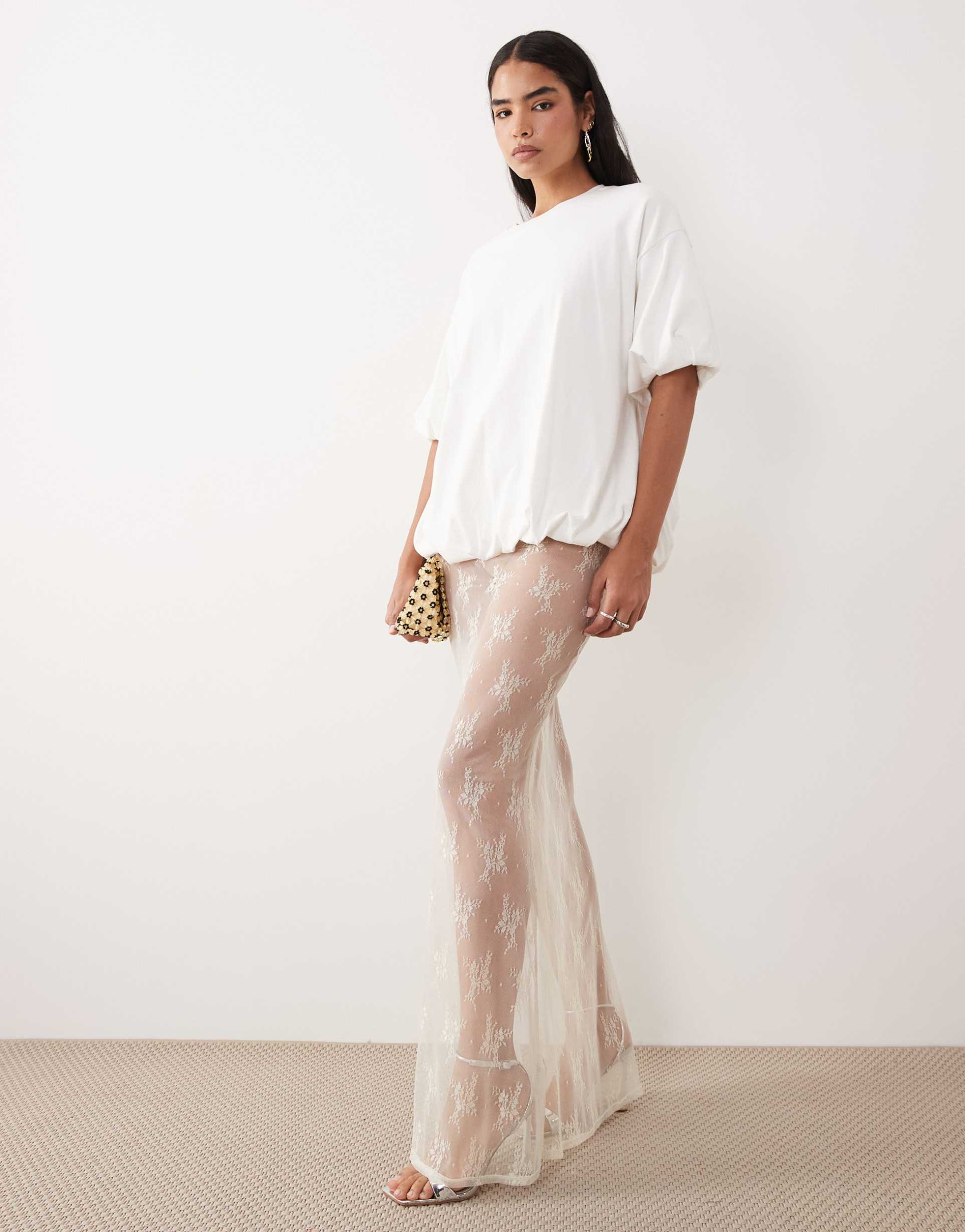 asos design sheer lace maxi skirt in cream