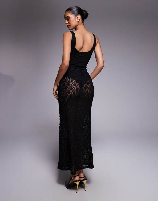 ASOS DESIGN sheer lace midi skirt in black (Part of a set), 2 of 5