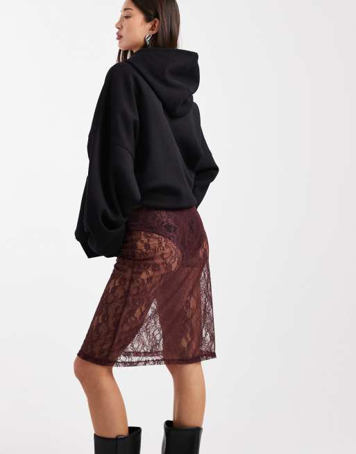 ASOS DESIGN sheer lace maxi skirt in fig