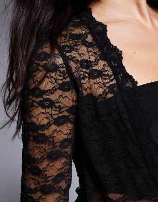 Asos Design Sheer Lace Plunge Bodysuit With Bust Panel In Black