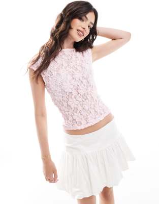 ASOS DESIGN ASOS DESIGN sheer lace slash neck baby tee in baby pink