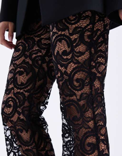 ASOS DESIGN sheer lace slim flare pants in black, 4 of 5
