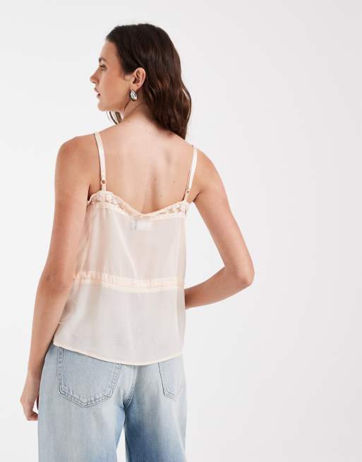ASOS DESIGN sheer lace trim cami with flower detail in pastel, 4 of 4