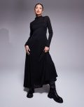 [ASOS DESIGN] ASOS DESIGN sheer long sleeve maxi dress with godet inserts in black XS BLACK