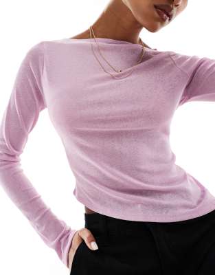 ASOS DESIGN mesh top with asymmetric hem in pink