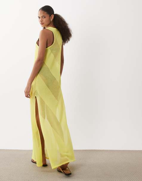 ASOS DESIGN sheer maxi dress in bright yellow - view 1