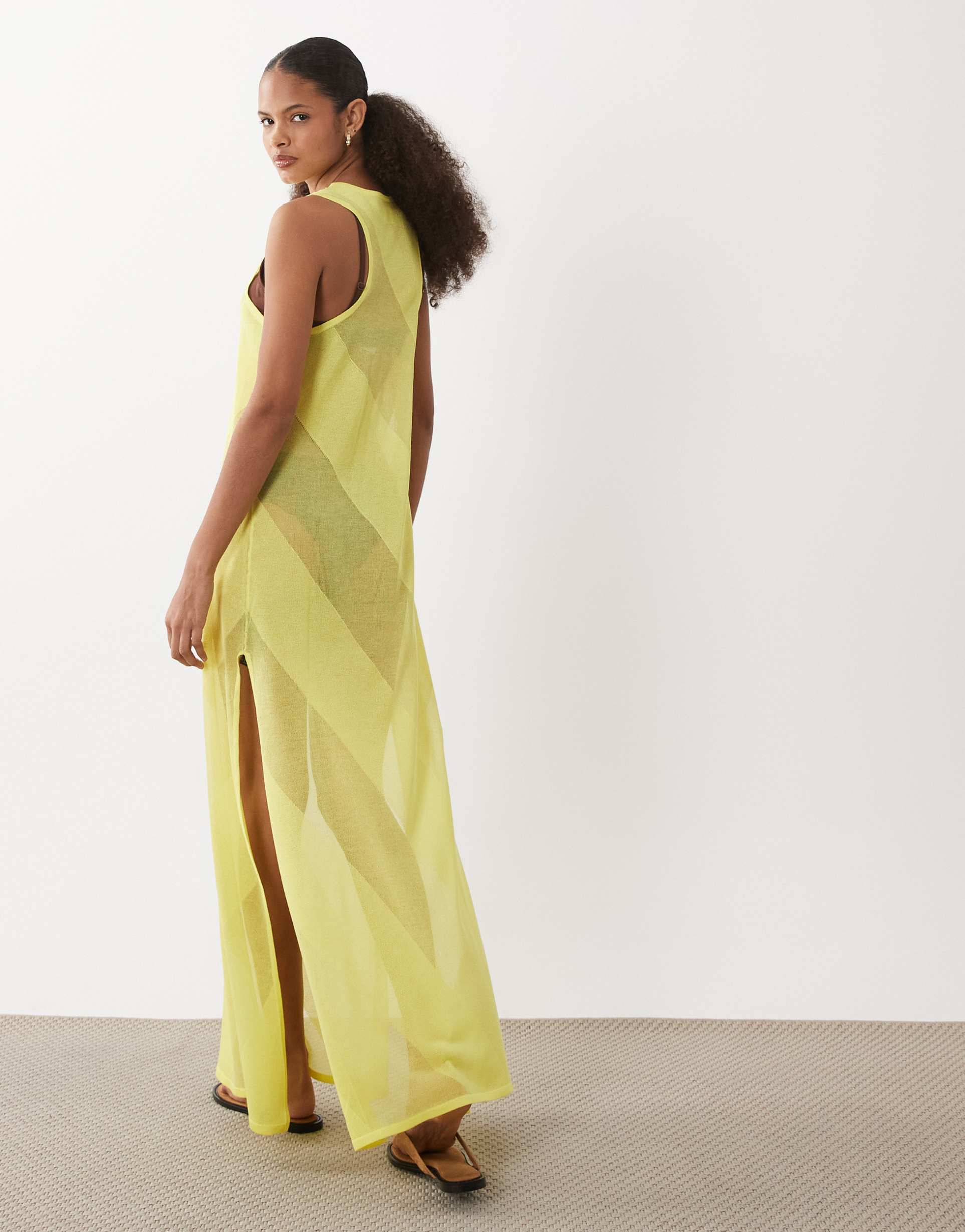 asos design sheer maxi dress in bright yellow