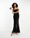 [ASOS DESIGN] ASOS DESIGN sheer maxi dress with satin bardot corset detail in black 10 Black