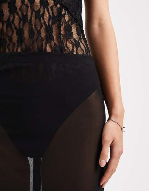 ASOS DESIGN sheer maxi mesh column skirt with deep hem in black (Part of a set), 5 of 5