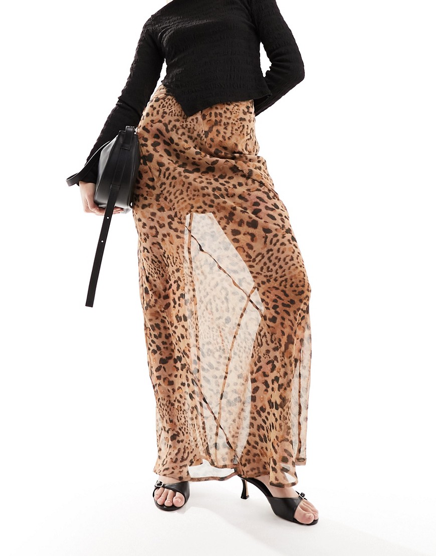 Asos Design Sheer Maxi Skirt In Leopard Print-multi