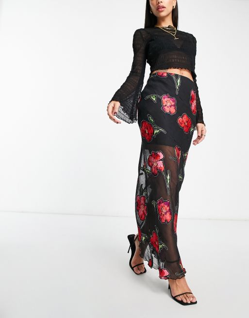 Sheer on sale floral skirt