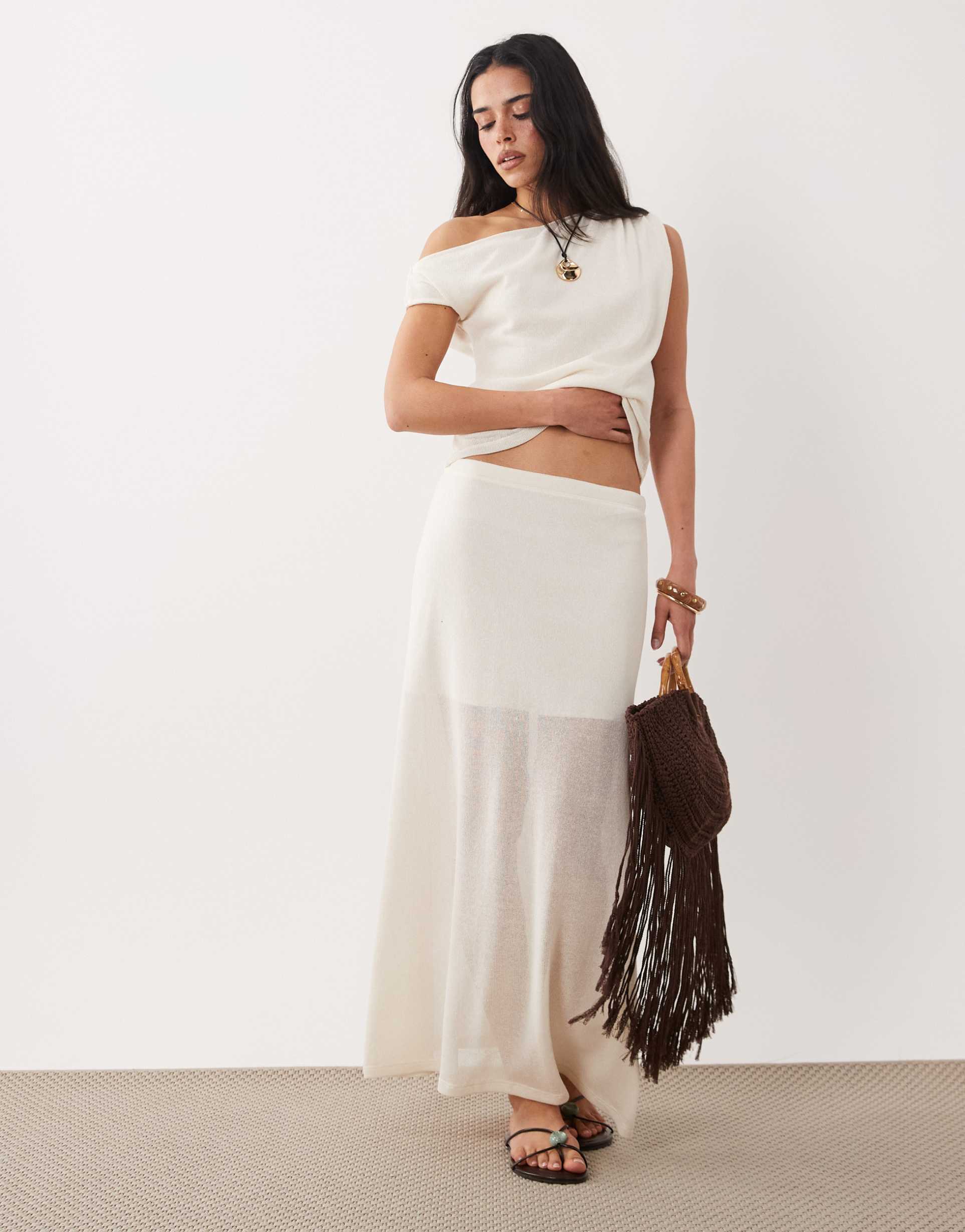 asos design sheer maxi skirt in white - part of a set