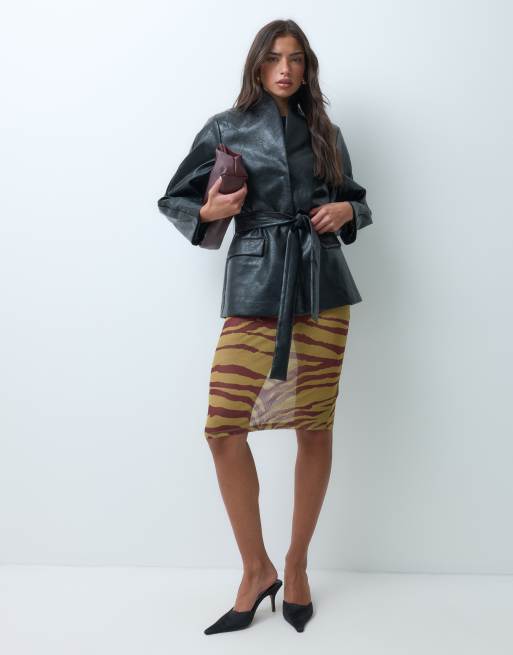 ASOS DESIGN sheer mesh 90's slip midi skirt in abstract zebra print, 2 of 5