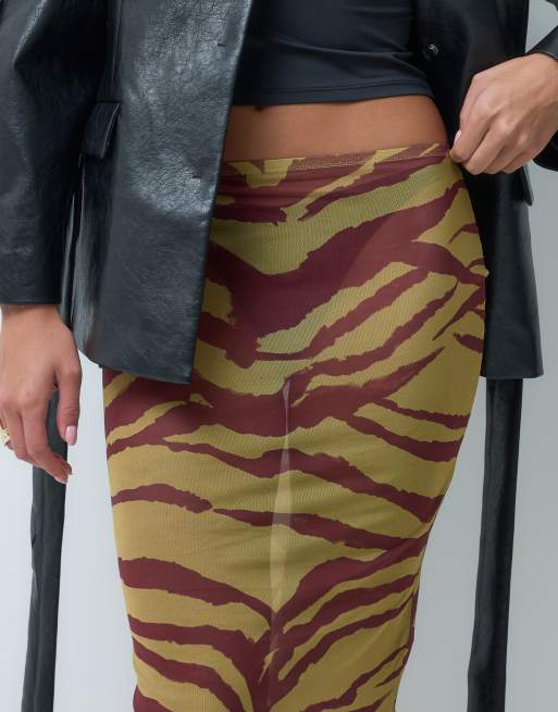 ASOS DESIGN sheer mesh 90's slip midi skirt in abstract zebra print, 3 of 5