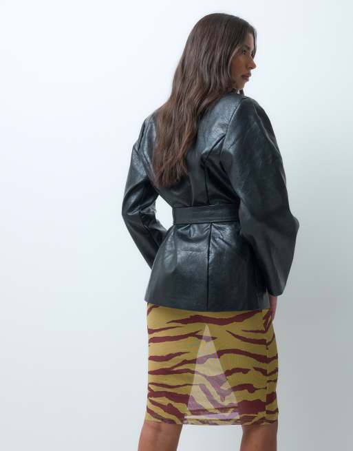 ASOS DESIGN sheer mesh 90's slip midi skirt in abstract zebra print, 4 of 5