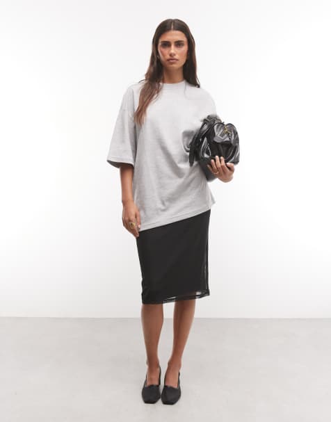 ASOS DESIGN sheer mesh 90's slip midi skirt in black
