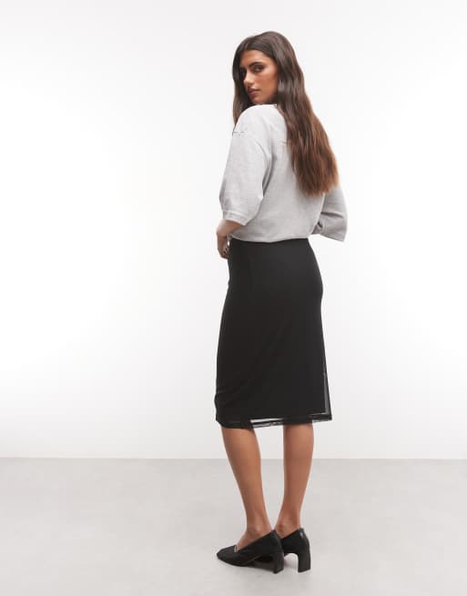 ASOS DESIGN sheer mesh 90's slip midi skirt in black, 5 of 5