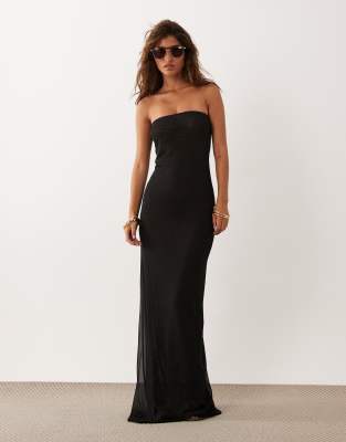 Asos Design Sheer Mesh Bandeau Maxi Dress In Black