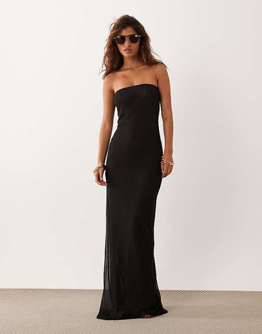 maxi dress sheer bottom Snyder Long Sleeve | Cream | Womens flowing silhouette that moves gracefully as you walk Glacial Sheer Maxi Dress Noir