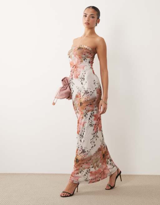 ASOS DESIGN sheer mesh bandeau maxi dress in spotted floral, 4 of 4