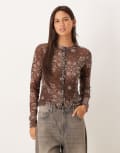 [ASOS DESIGN] ASOS DESIGN sheer mesh button-through top in brown scarf print XS Scarf print