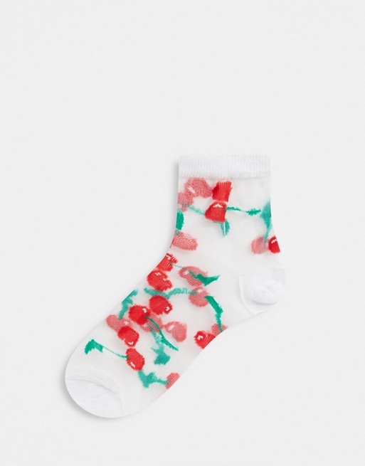 ASOS DESIGN sheer mesh cherry socks