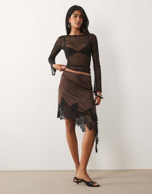 ASOS DESIGN sheer mesh flare long sleeve top in black, 2 of 4