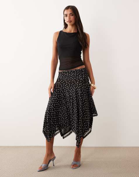 ASOS DESIGN sheer mesh hanky hem skirt in black polka dot - view 1