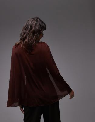 Asos Design Sheer Mesh High Low Cape In Brown