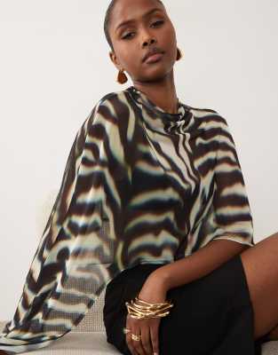 Asos Design Sheer Mesh High-low Cape Top In Multi
