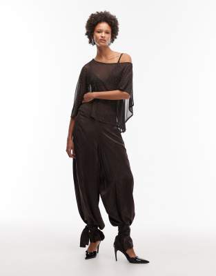 Asos Design Sheer Mesh Hot Fix Cape Top In Black