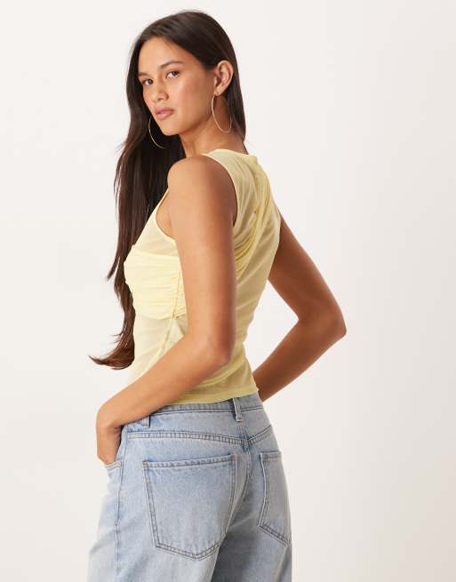 ASOS DESIGN sheer mesh layered twist tank top in yellow | ASOS