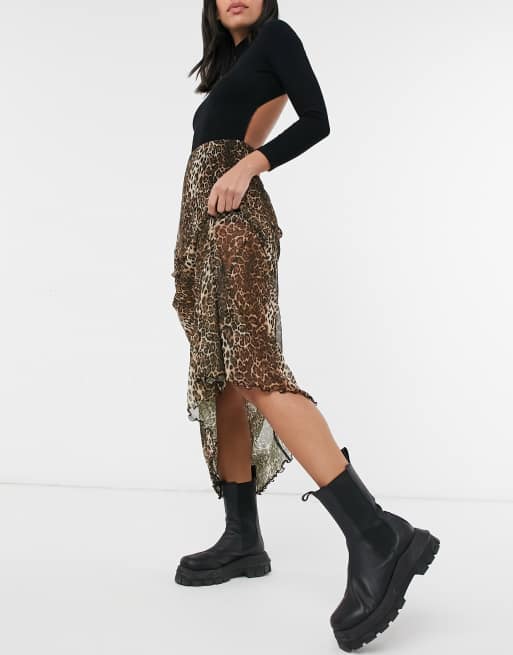 ASOS DESIGN sheer mesh low back top in leopard