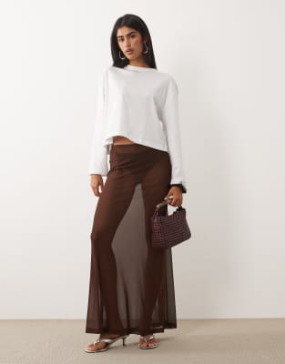 Макси-юбка ASOS DESIGN из прозрачной сетки шоколадного цвета