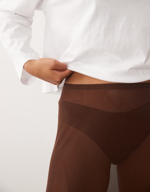 ASOS DESIGN sheer mesh maxi skirt in chocolate, 3 of 5