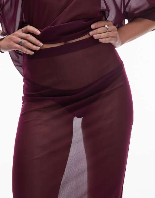 ASOS DESIGN sheer mesh maxi skirt in fig