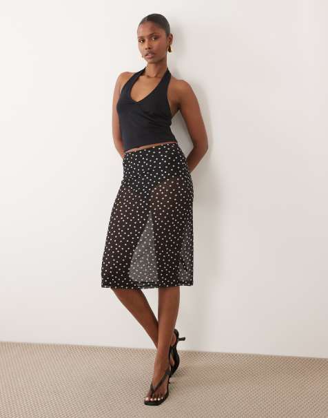ASOS DESIGN sheer mesh midi skirt in black polka dot - view 1