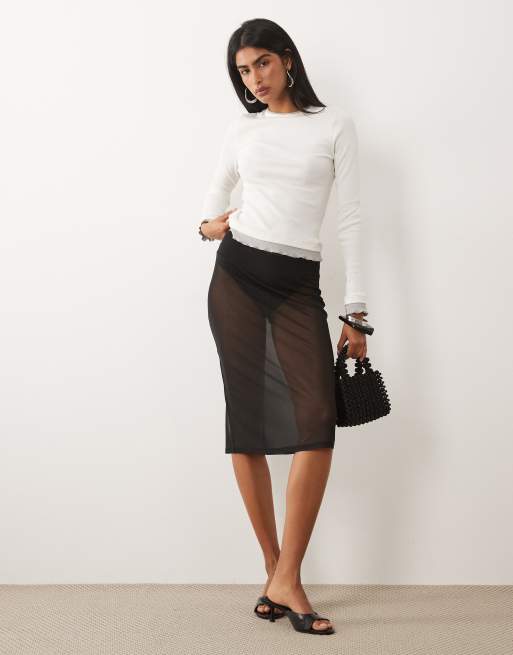 ASOS DESIGN sheer mesh midi skirt in black, 2 of 5
