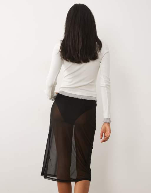 ASOS DESIGN sheer mesh midi skirt in black, 5 of 5