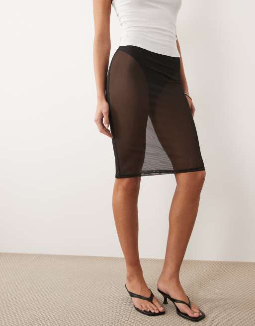 ASOS DESIGN sheer mesh midi skirt in black, 2 of 5