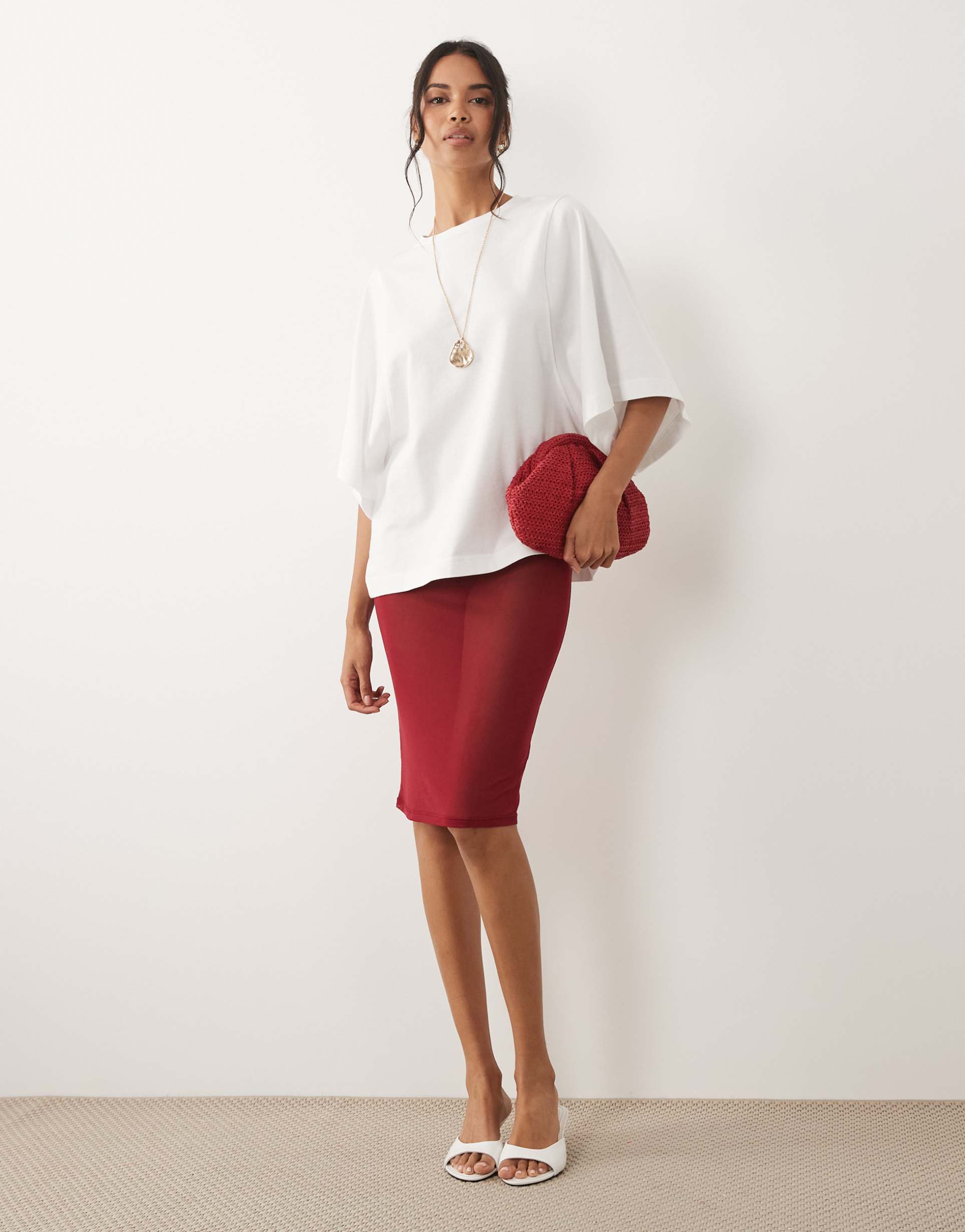 asos design sheer mesh midi skirt in wine