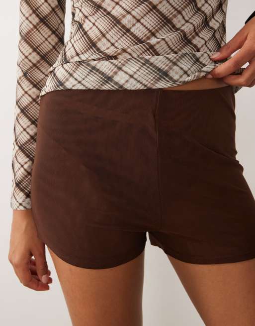 ASOS DESIGN sheer mesh mini short in chocolate, 3 of 5