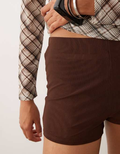 ASOS DESIGN sheer mesh mini short in chocolate, 4 of 5