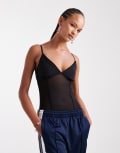 [ASOS DESIGN] ASOS DESIGN sheer mesh mix panel detail bodysuit in black S Black