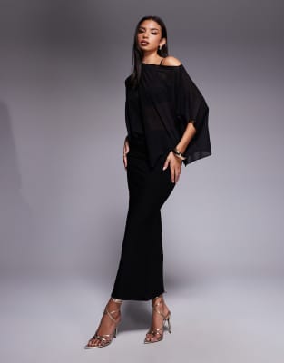 Asos Design Sheer Mesh One Shoulder Asymmetric Slouchy Cape Top In Black