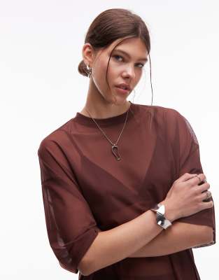 Asos Design Sheer Mesh Oversized T-shirt In Brown