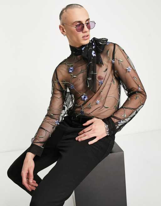 Floral hotsell mesh shirt