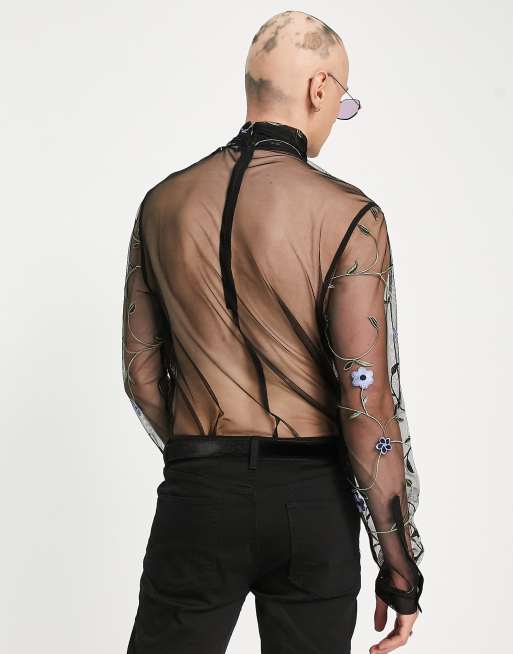 ASOS Shirt In Sheer Fabric With Mesh Back in Black for Men