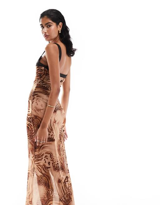 Leopard sheer maxi clearance dress